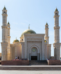 Petropavlovsk, Kazakhstan - August 20, 2019: Large Muslim mosque against the sky in the city. Nature, landscape.
