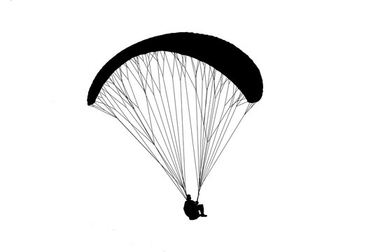 silhouette paraglider flying on white background.