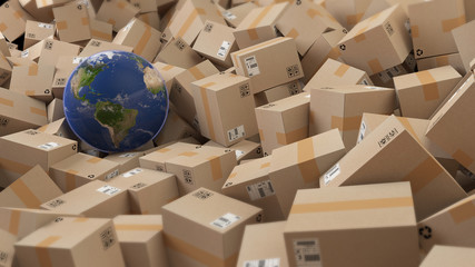 cardboard boxes,and Earth globe (Elements furnished by NASA)