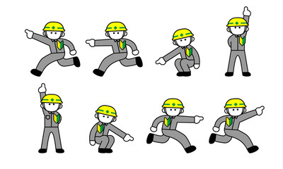 指差す新人工場作業員（デフォルメ）