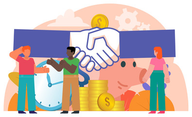 Successful business agreement. Income, savings growth, secure deposit. Flat design vector illustration