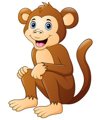 Cute monkey cartoon sitting and smiling