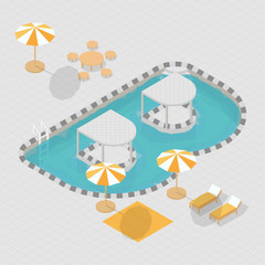 Isometric 3D Summer Pool Party Alphabet B Illustration Background