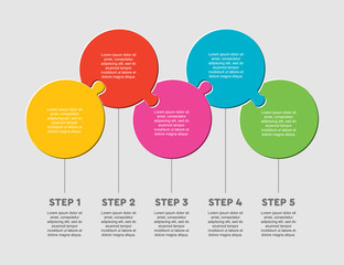 Five pieces puzzle circles line info graphic.