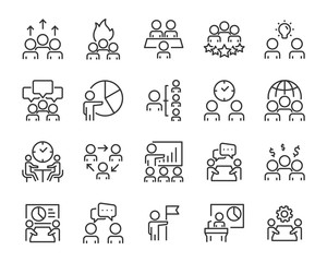 set of meeting icons, people, teamwork, discussion
