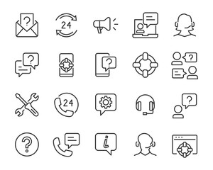 set of support icons, help, service, call center, guide, advise