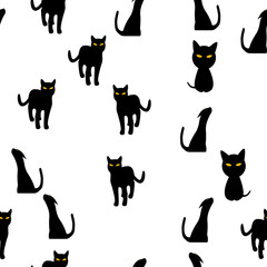 Cat Silhouette Seamless Pattern Background. Vector Illustration.