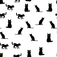 Cat Silhouette Seamless Pattern Background. Vector Illustration.