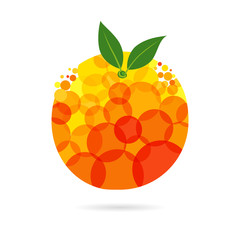 Orange logotype concept. Orange and yellow coloured fruit logo idea with bubbles on white background. Isolated abstract graphic design template. Organic meal bright element with transparent effect.