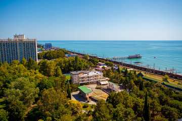 Beautiful panoramic autumn landscape at the resort city of Sochi on the Black sea coast. The view...