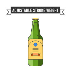 Simple flat design linear minimalistic vector icon illustrated with colorful detailes. Glass bottle with beer and labels. Oktoberfest icon symbol.