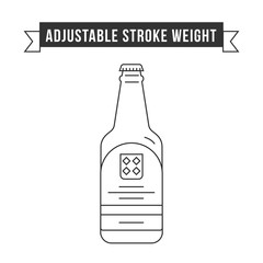 Simple flat design linear vector icon illustrated with detailes. Glass bottle with beer and labels. Oktoberfest isolated icon symbol.Thin line with adjustable stroke weight in black and white colors.