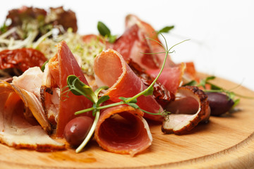 sausage meat cuts on a wood