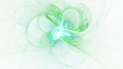 Abstract transparent green crystal shapes. Fantasy light background. Digital fractal art. 3d rendering.
