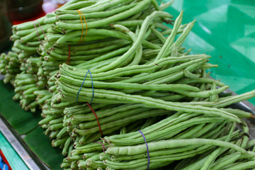 Bunch of string bean in fresh vegetable market, Non-toxic fresh vegetables.