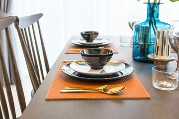 luxury table setting on table at home