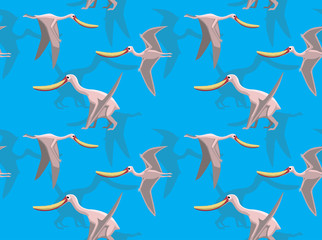 Cute Flying Dinosaur Pterodaustro Cartoon Background Seamless Wallpaper