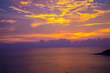 Golden sky evening sunset at Laem Phrom thep