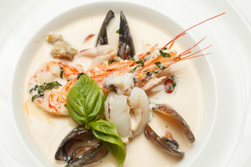 cream soup with a seafood