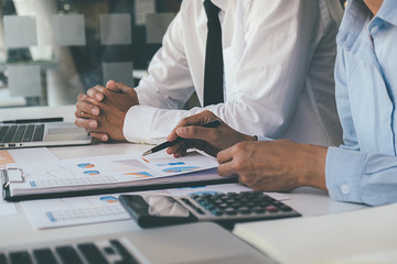 Administrator business man financial inspector and secretary making report calculating balance....