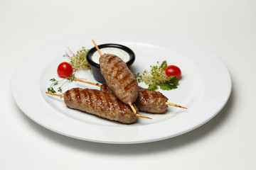 Lula kebab grill with sour cream garlic sauce