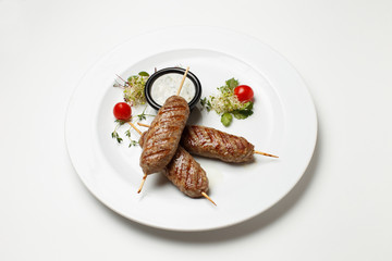 Lula kebab grill with sour cream garlic sauce