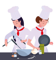 women characters chef cooking vector ilustration