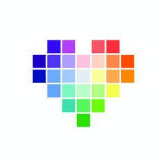 Multicolor Pixel Heart. Pixel art on white background