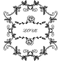 Drawing and sketch with black and white line art, floral frame, for invitation card of love. Vector