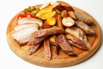 sausage meat cuts on a wood