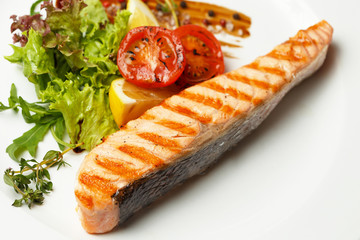 grilled salmon steak with vegetable
