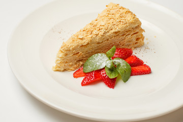 Napoleon cake with a strawberries