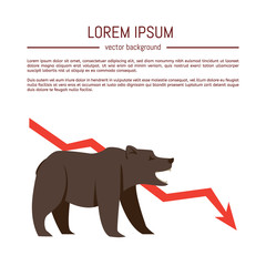 Bear market. Bear and red arrow. The chart and the indicator show a downward trend. Stock market vector illustration.