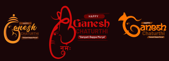 Happy Ganesh Chaturthi. creative  calligraphy for indian festival ganesh chaturthi with abstract background. typographic, logo or badges. Usable for greeting cards,print, t-shirts,posters and banners.