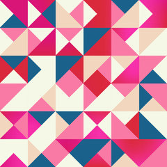Geometric triangle seamless repeat pattern. You can enjoy this holographic-inspired blue, pink, and orange seamless pattern on packaging, wallpaper, backgrounds, or any way you like it!