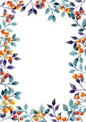 Halloween leave and orange berries watercolor.