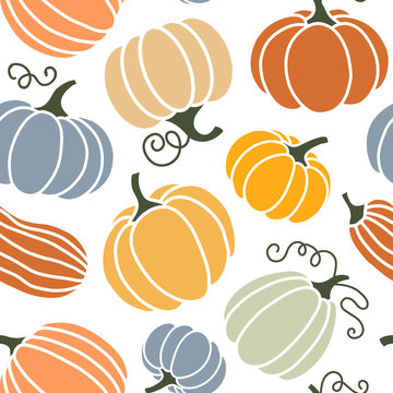 Seamless pattern of colorful pumpkins.
