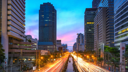 Fototapeta na wymiar View of Bangkok buildings, Bangkok city downtown, Road traffic, Bangkok , Thailand 