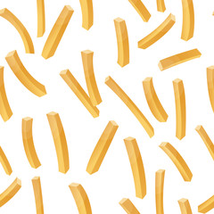 Seamless pattern with French Fries Potato. Fast Food Background. Isolated On a White Background. Vector.