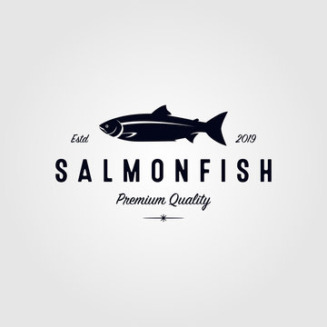 vintage salmon fish logo seafood label badge vector design illustration