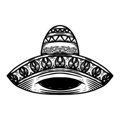 Mexican sombrero in tattoo style isolated on white background. Design element for poster, t shit, card, emblem, sign, badge.