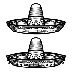 Mexican sombrero in tattoo style isolated on white background. Design element for poster, t shit, card, emblem, sign, badge. - obrazy, fototapety, plakaty