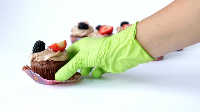 Unpacked Chocolate Muffin With White Strawberry And Blackberry On Top