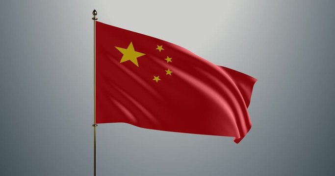 China realistic 3D waving flag in loop animated motion graphic 4K video. Chinese wavy pennant on a flagpole with alpha channel