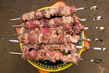meat kebabs strung on skewers