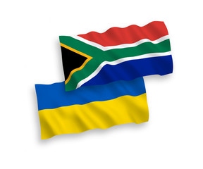 Flags of Republic of South Africa and Ukraine on a white background