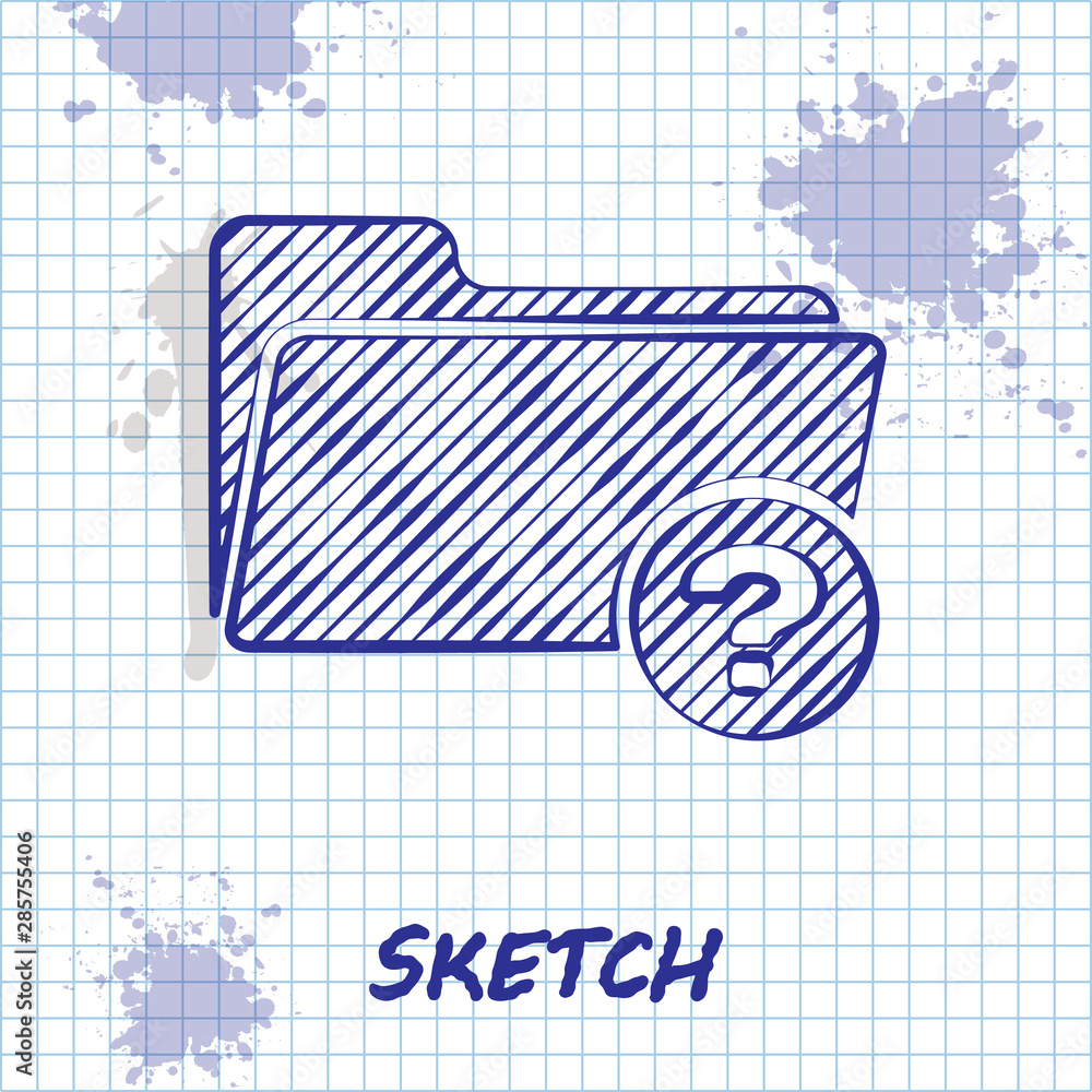 Poster Sketch line Unknown directory icon isolated on white background. Magnifying glass and folder. Vector Illustration