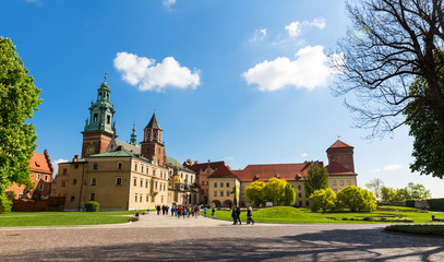 Fototapeta na wymiar Group of tourists in Wawel castle, Krakow, Poland