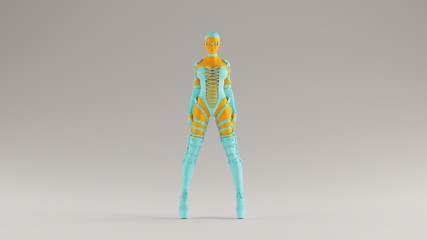 Gulf Blue Turquoise and Orange Sexy Demon Woman in a Bodice an Leather Boots Evil Spirit Front View 3d illustration 3d render