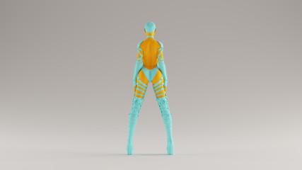 Gulf Blue Turquoise and Orange Sexy Demon Woman in a Bodice an Leather Boots Evil Spirit Rear View 3d illustration 3d render